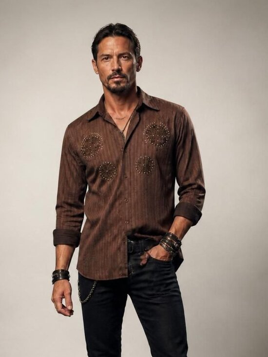 Franky Max Other - Franky Max XL Embellished Embroidered Western Rockabilly Shirt Chocolate Brown